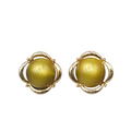 Vintage Olive Green Moon Glow Clip on Earrings Lucite Dome Gold tone 1 in