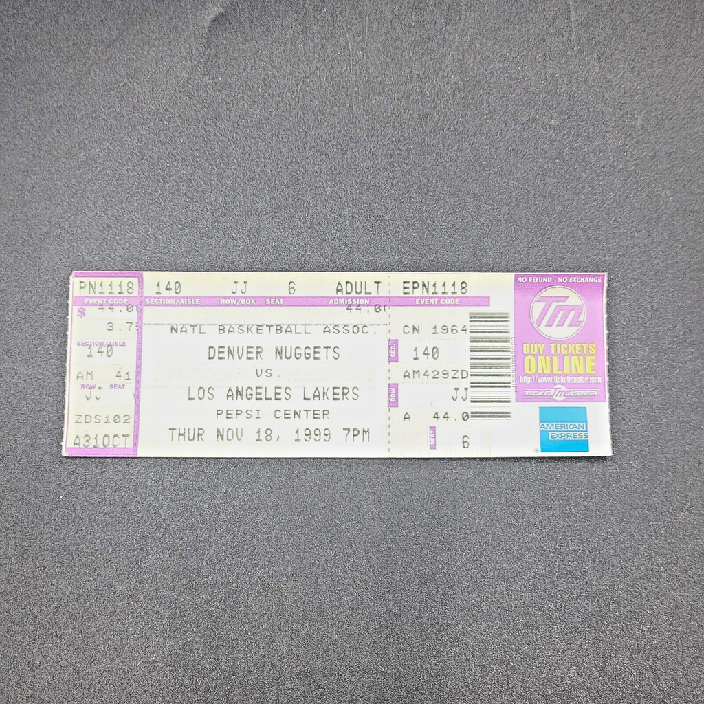 NBA TICKET 1999 Denver Nuggets Los Angeles Lakers Basketball Nov 18 Pepsi Center