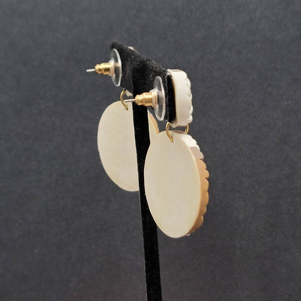 Pierced Earrings Brown White Braided Polymer Dangle 1 7/8"