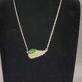 Green Crystal Wing Pendant Necklace Silver Tone Adjustable Chain Elegant Jewelry