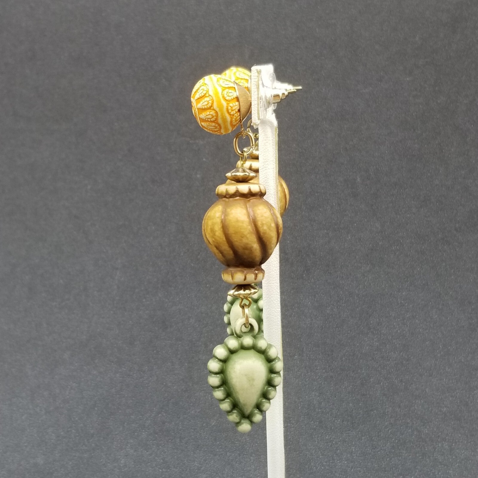 Pierced Earrings Neutral Color Beaded Large Statement Dangle 3 1/2"