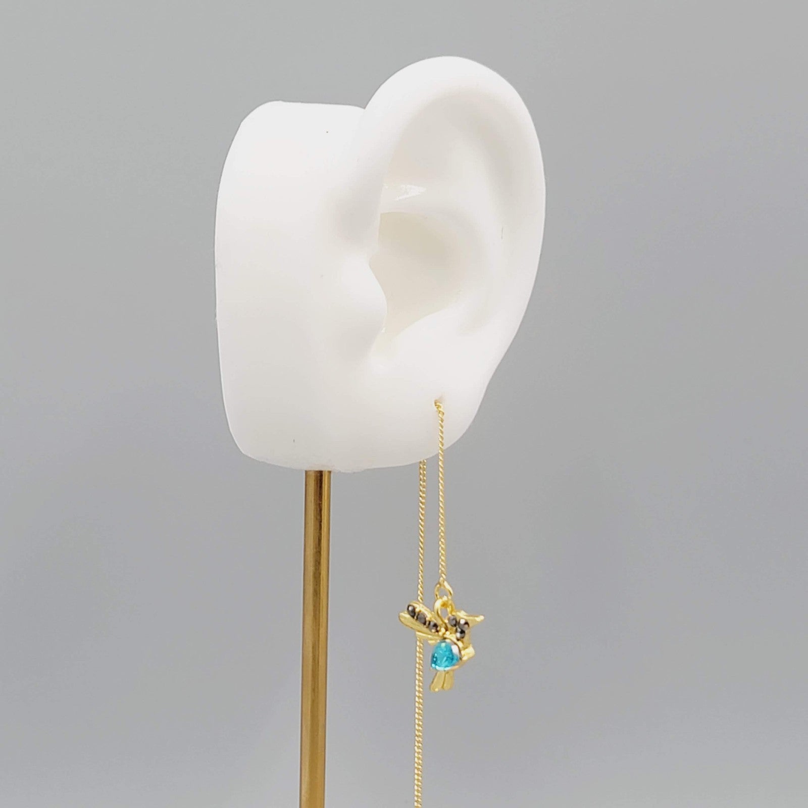 Crystal Bird Threader Pierced Earrings Gold tone Dangle 