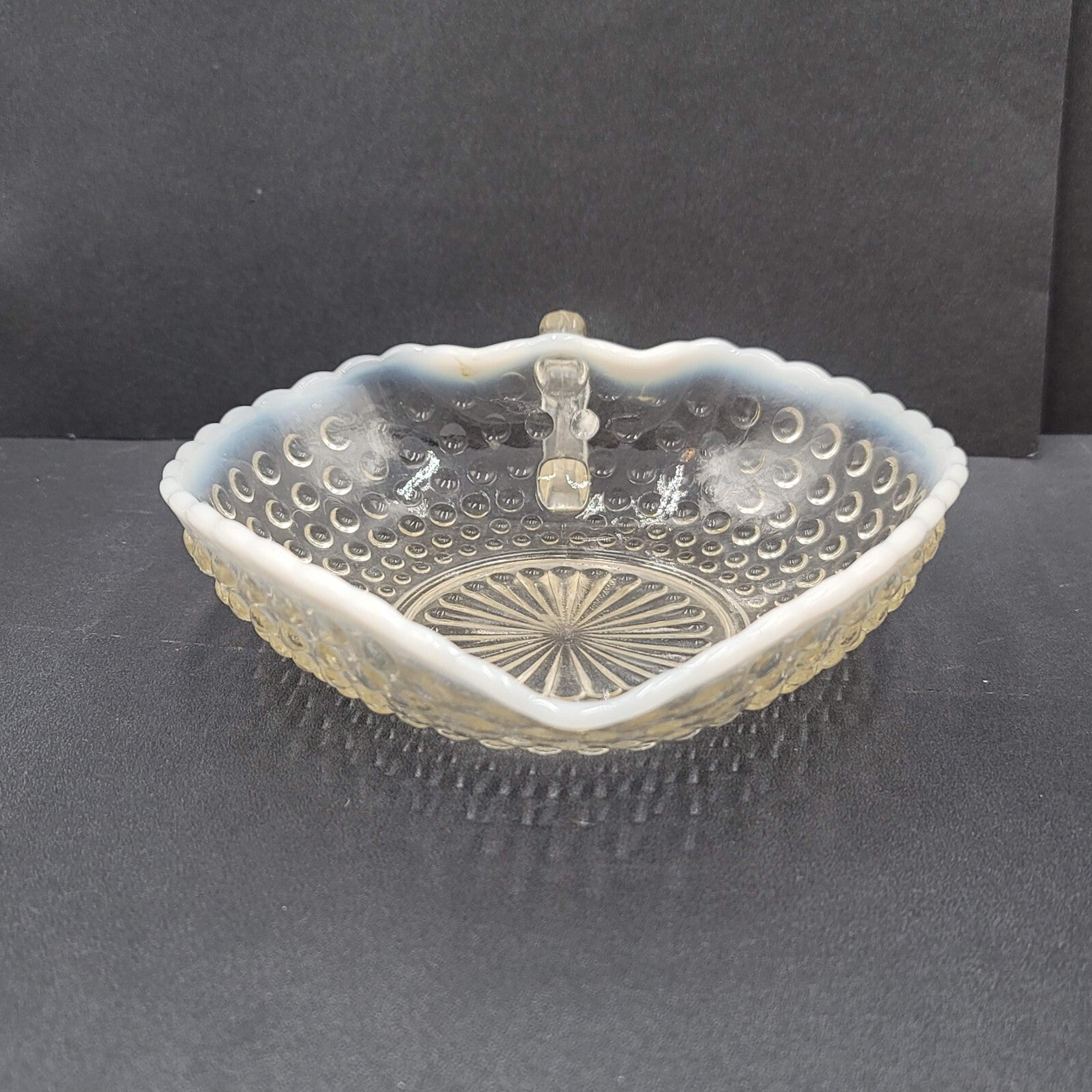 Vintage Glass Hobnail White Tipped Bowls with Handle 6" x 1.75"