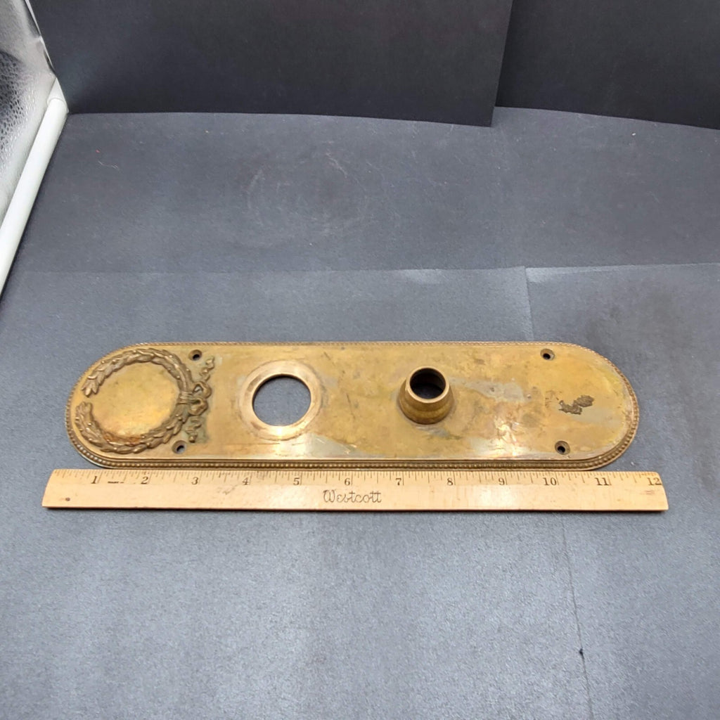 Antique Bronze Door Knob Back Plate Exterior Salvage Hardware RH Co 12"