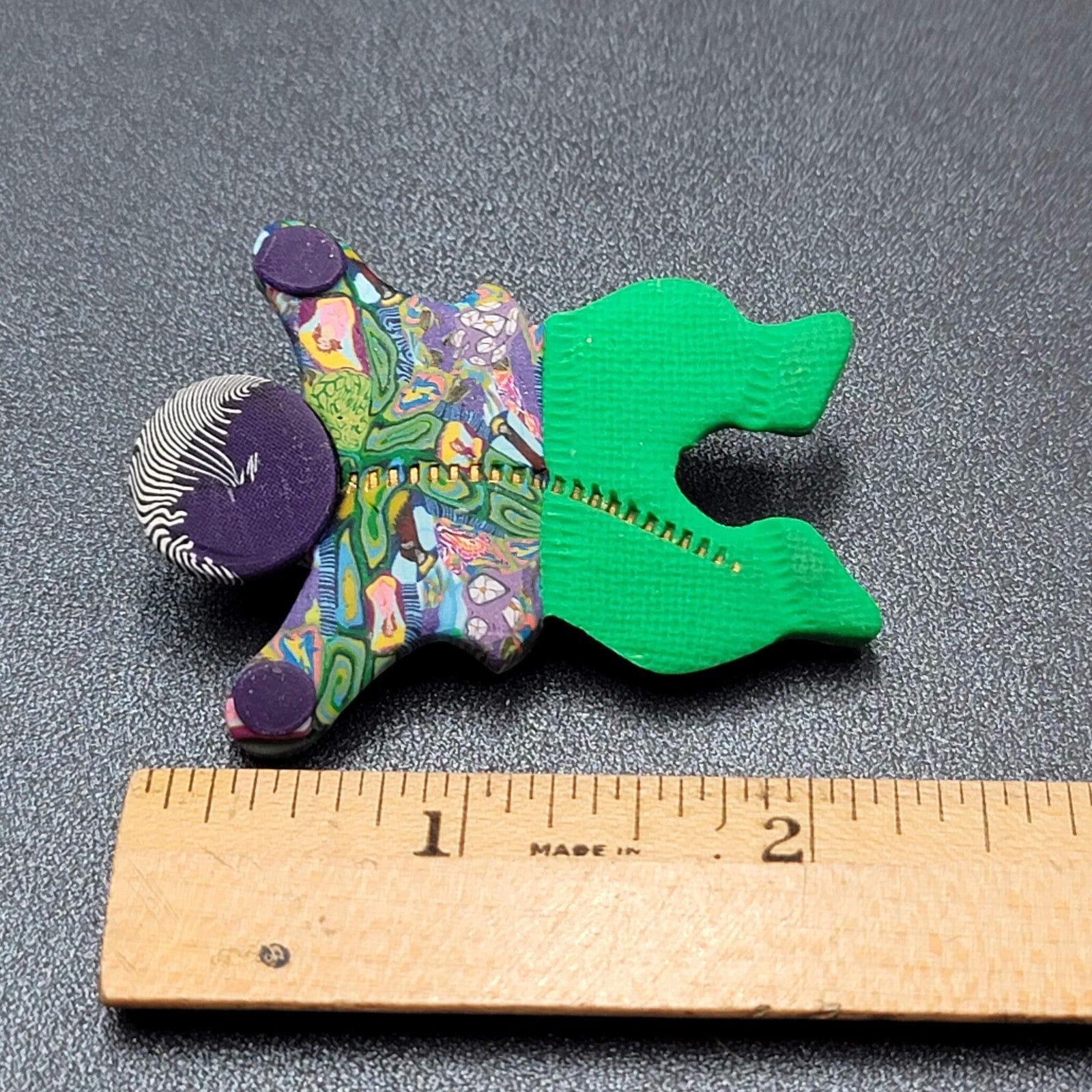 Vintage Figure Brooch Polymer Clay Signed Handmade 2.25"