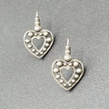 Pierced Earrings Pewter Beaded Open Heart Dangle Dark Gray 7/8"