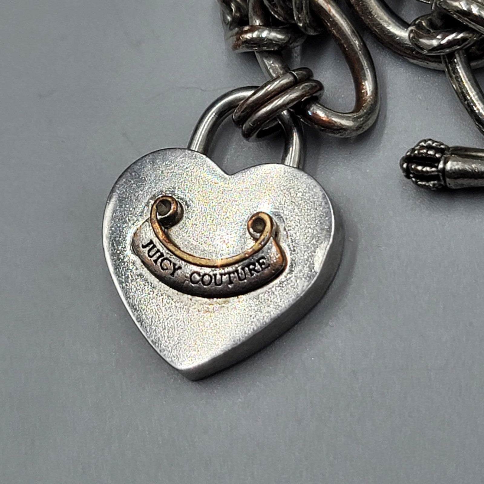 Juicy Couture Charm Bracelet Silver Tone Heart Lock Sneaker Glasses Cocktail 6"