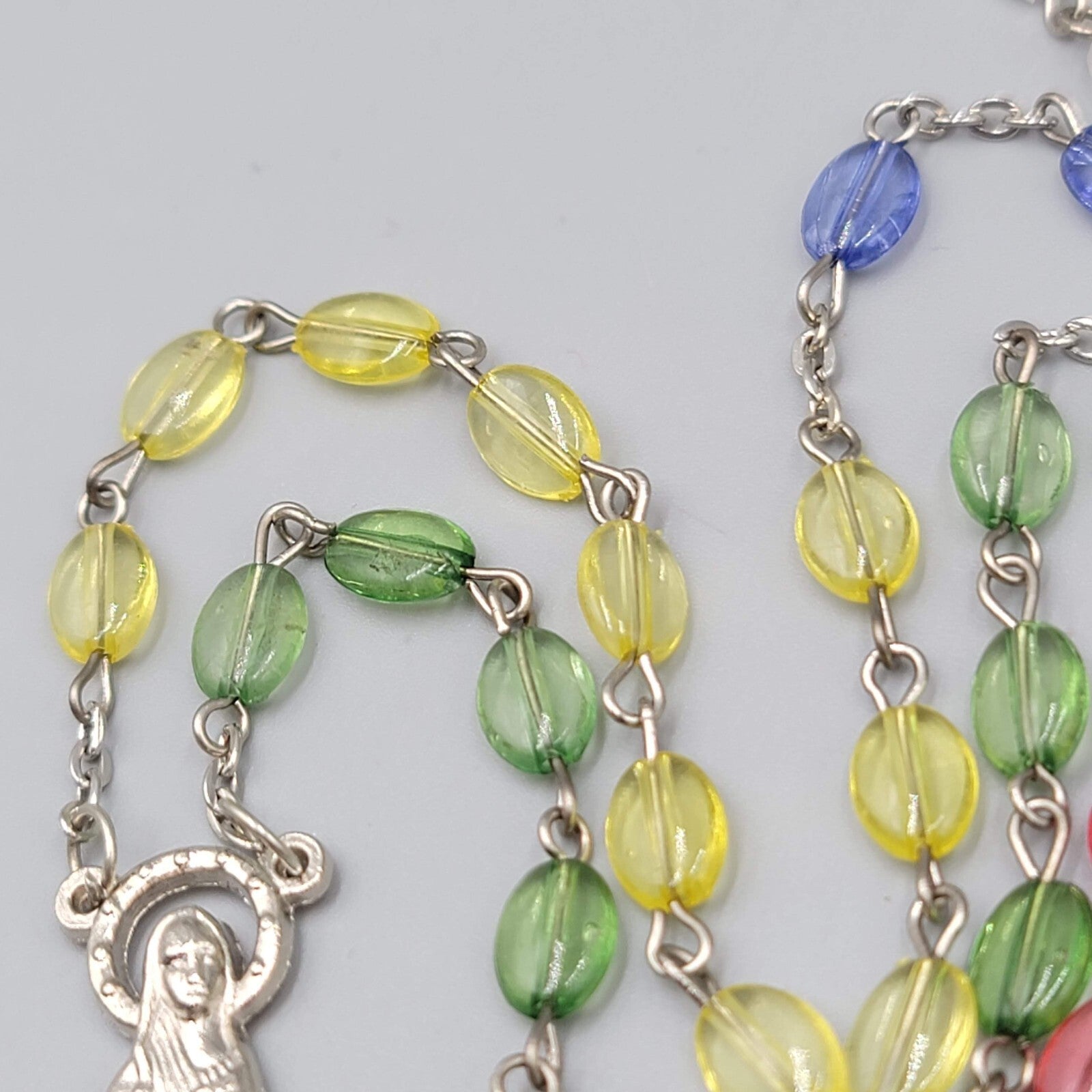 Catholic Rosary Crucifix Multicolor Translucent Plastic Beads Silvertone