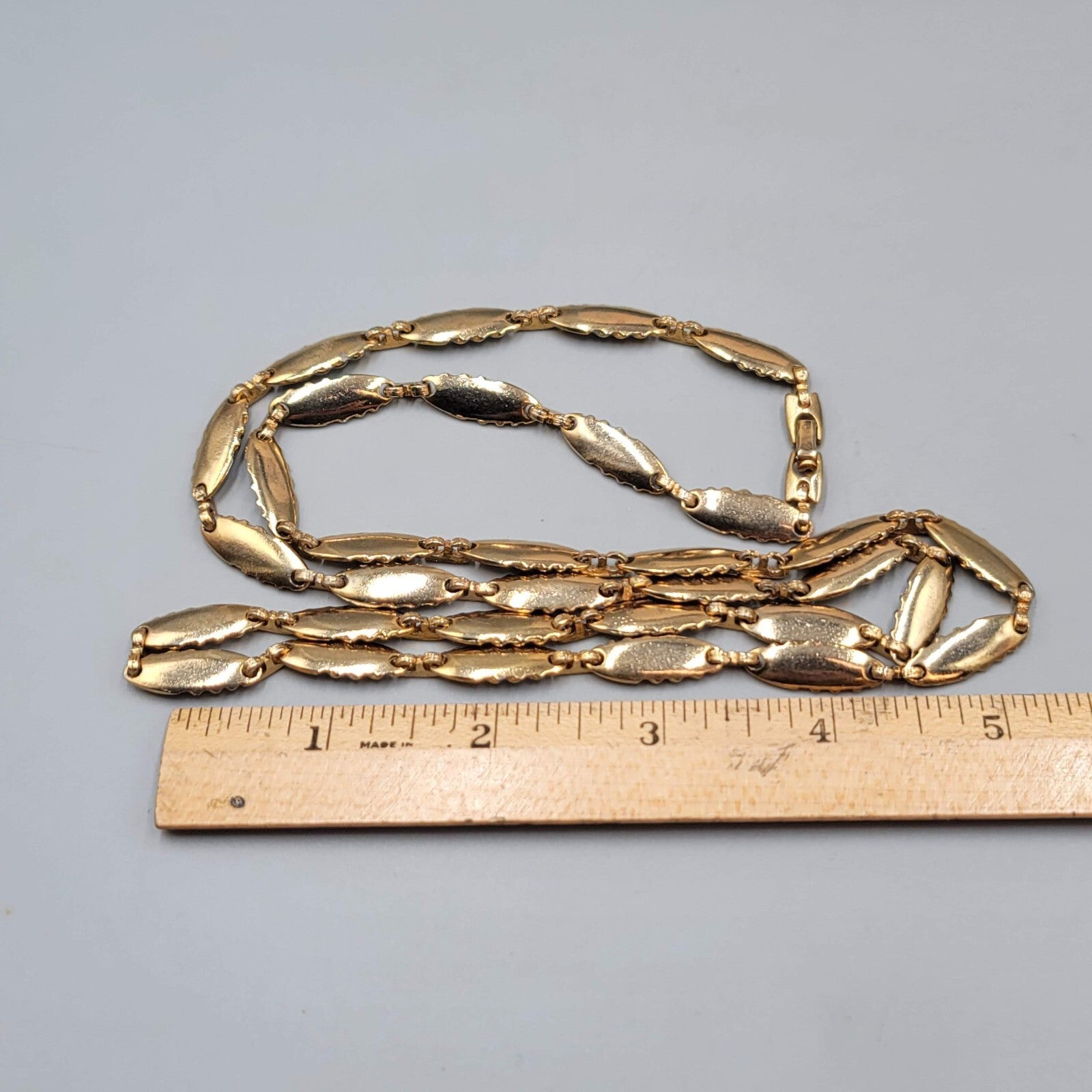Vintage Bar Chain Necklace Gold Tone Statement 33" Estate Costume Jewelry