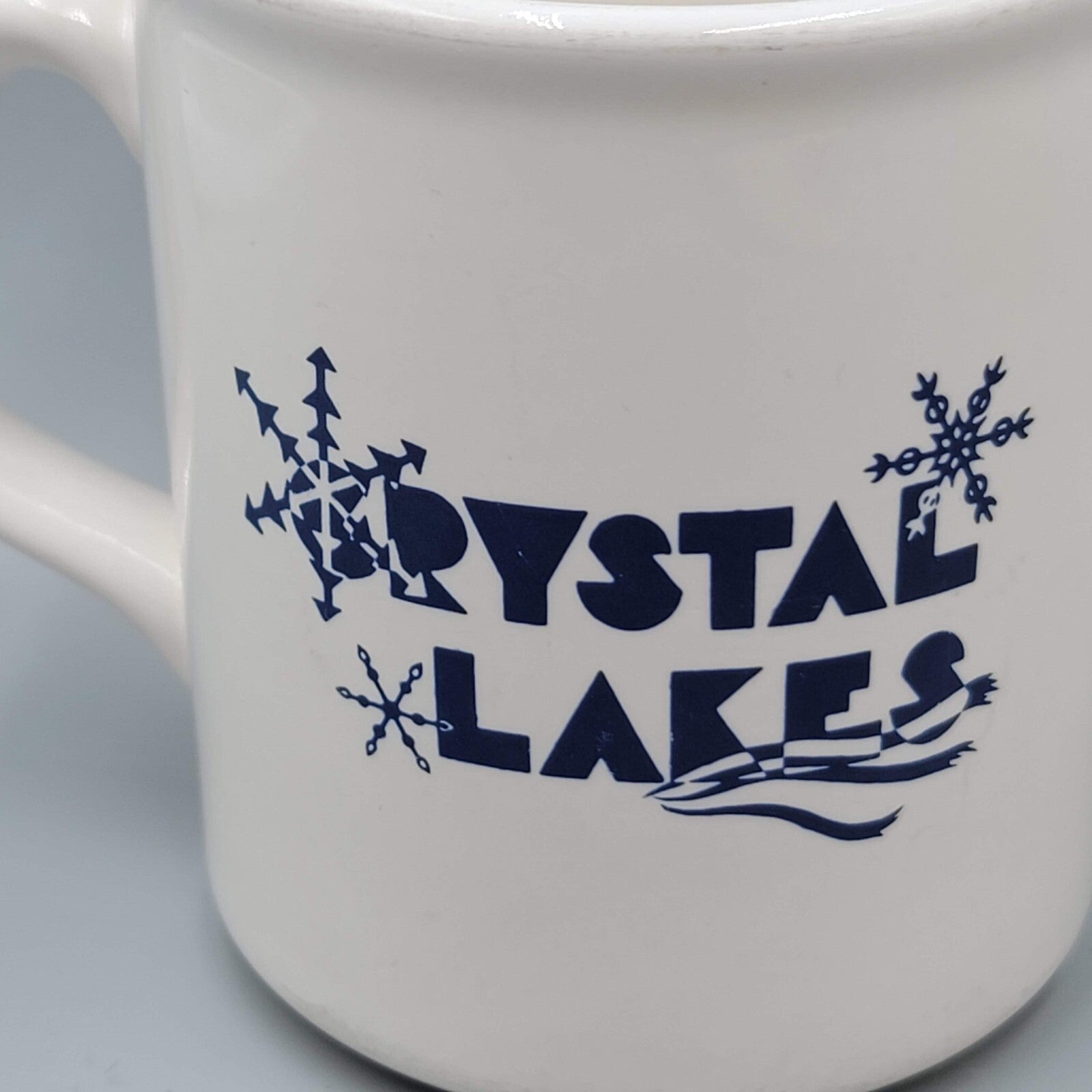 Crystal Lakes Coffee Mug Cup White Blue Logo Souvenir Collectible Vintage