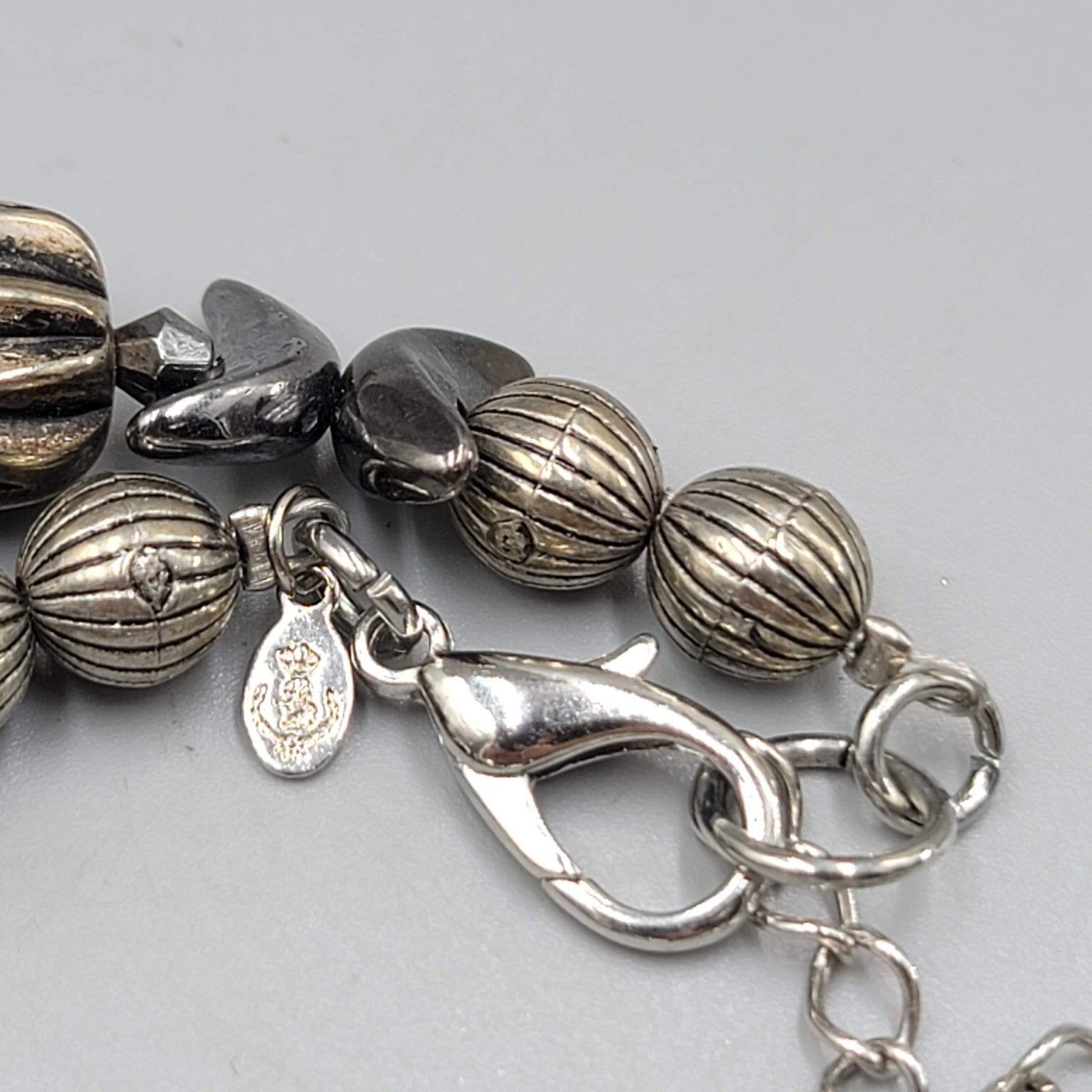 Large Statement Bead Necklace Silver toen Gray Black 16"-20"