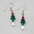Crystal Stacked Bead Christmas Tree Pierced Earrings Silver tone Dangle 1 in