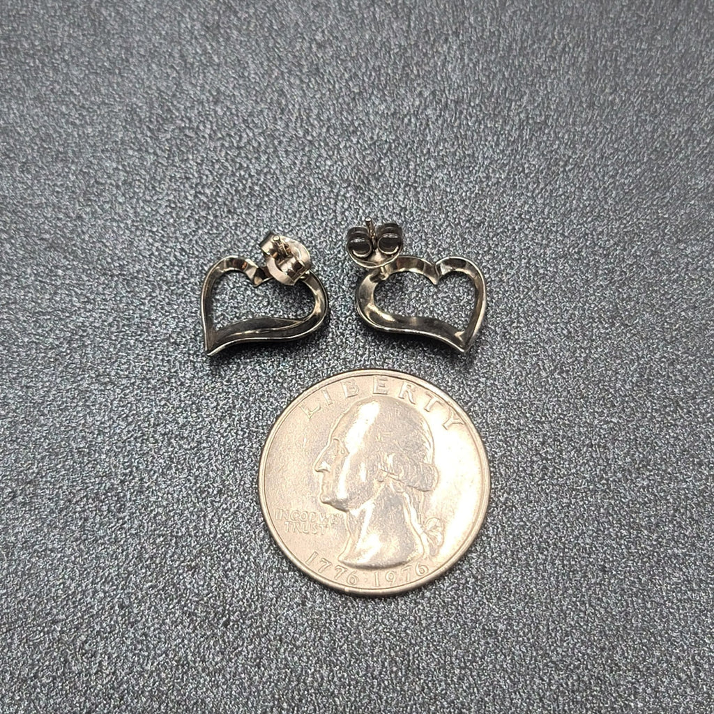 Vintage Pierced Earrings Silver tone Open Heart Studs 1/2"
