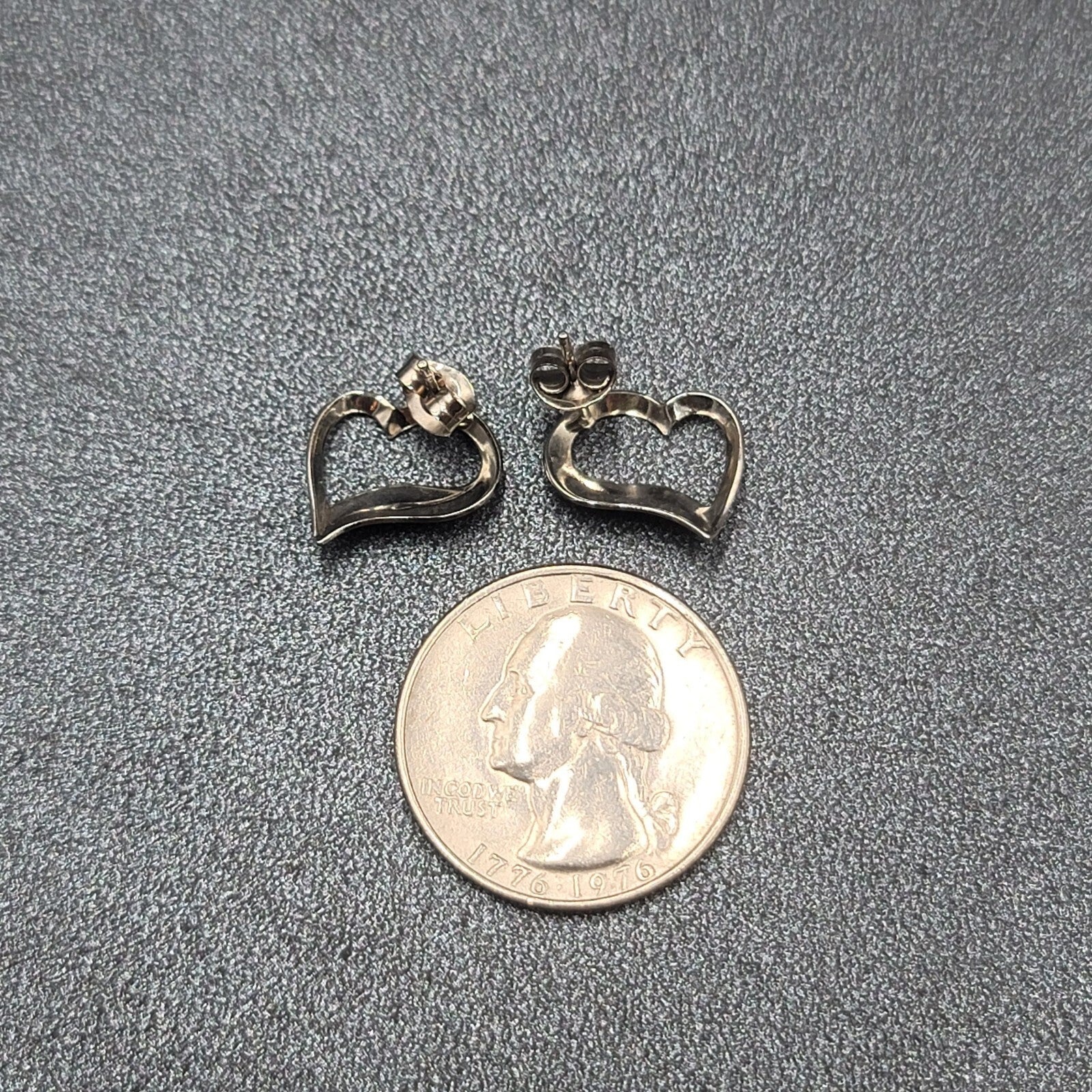 Vintage Pierced Earrings Silver tone Open Heart Studs 1/2"