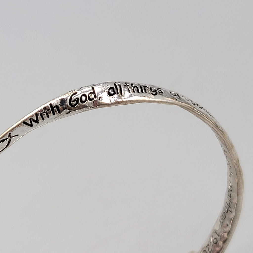 Matthew 19 Scripture Bangle Charm Bracelet Silver tone Fish Charm