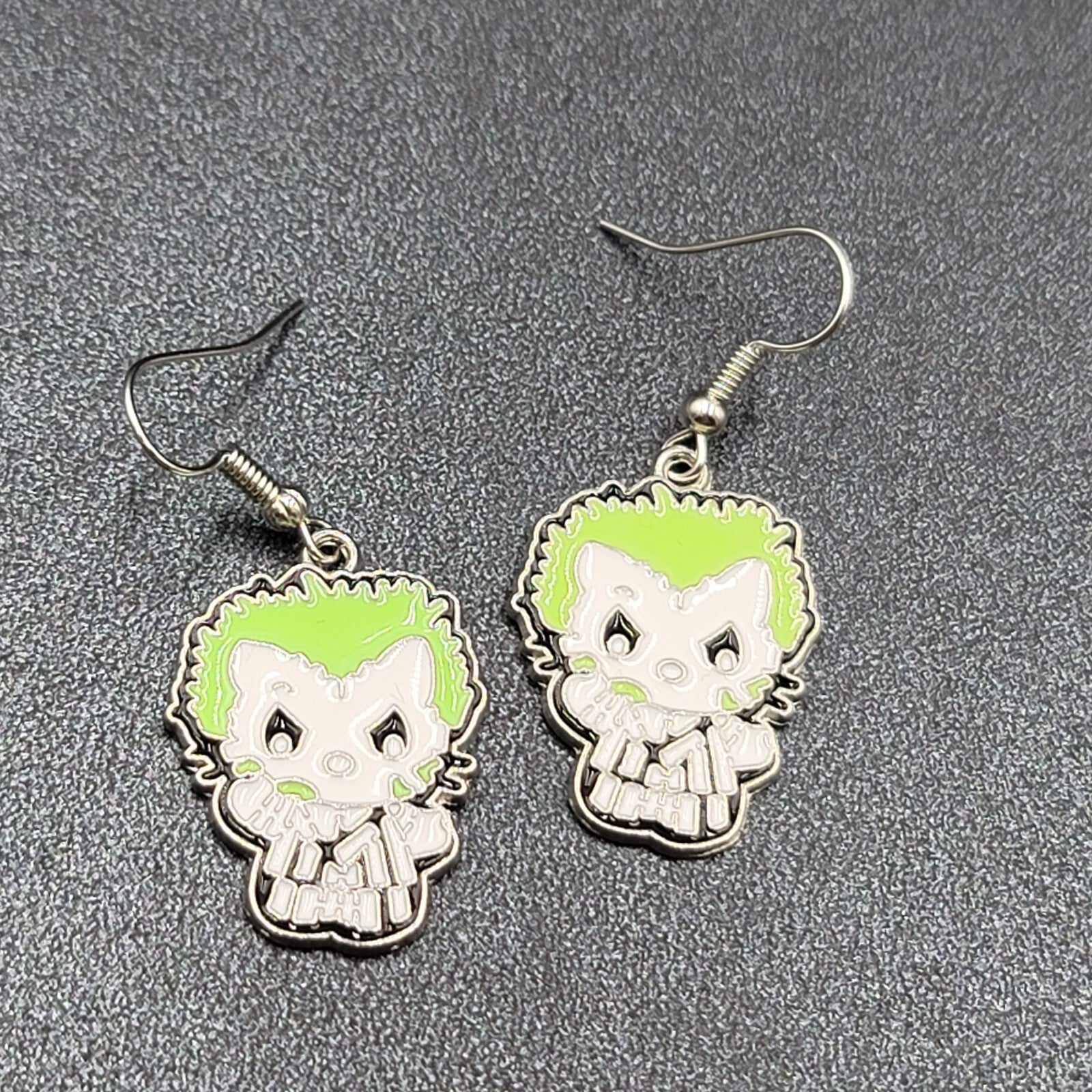 Beetlejuice Pierced Earrings Enamel Silver tone Horror Movie Dangle 1.25" FS