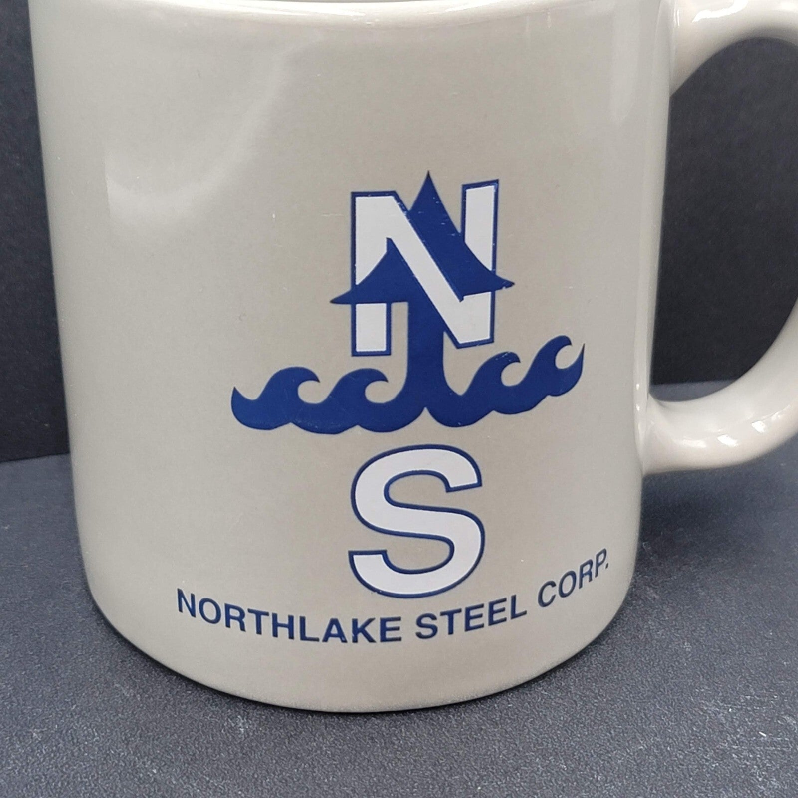 Northlake Steel Corp Coffee Mug Cup Gray Blue White Vintage