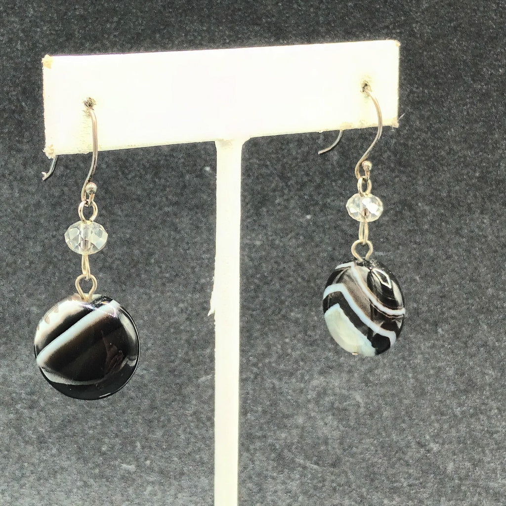 Pierced Earrings Silver tone Round Quartz Bead Dangle 1"