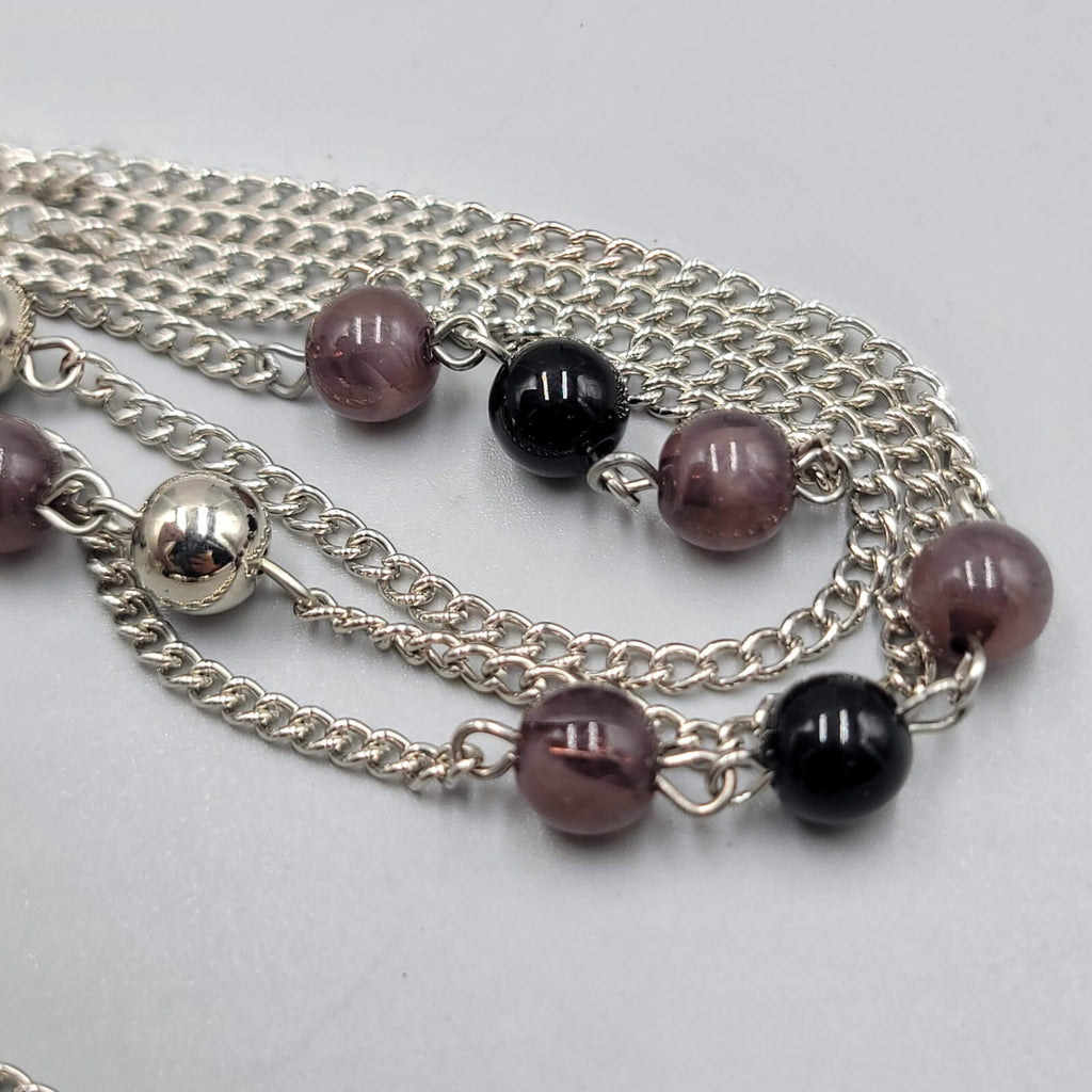Long Double Chain Necklace Purple Black Bead Long 36" & 42"