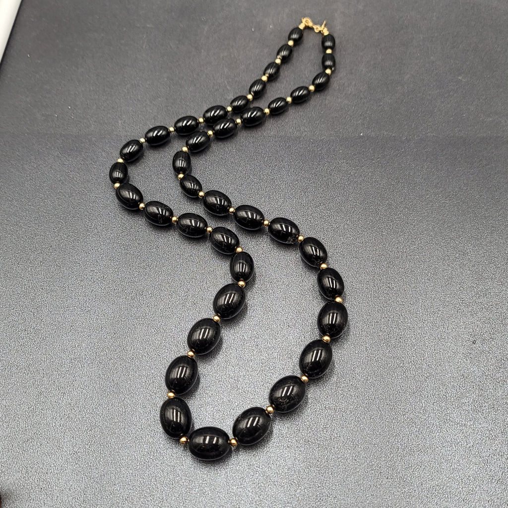 Vintage MONET Necklace Black Graduated Bead Gold tone Estate Jewelry 28"