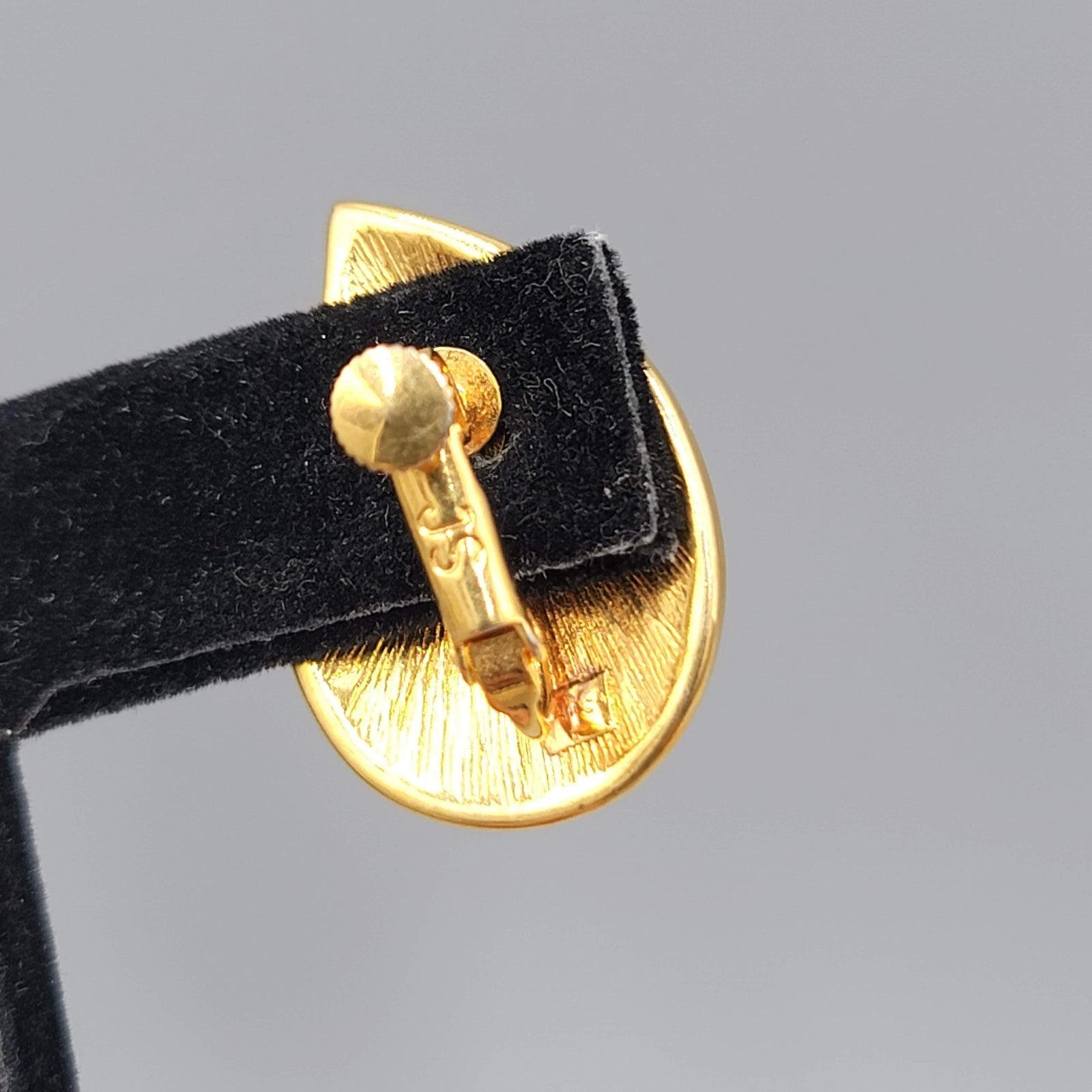 Vintage White Enamel Clip on Earrings Gold Plated Drop Signed JS 1 1/8"
