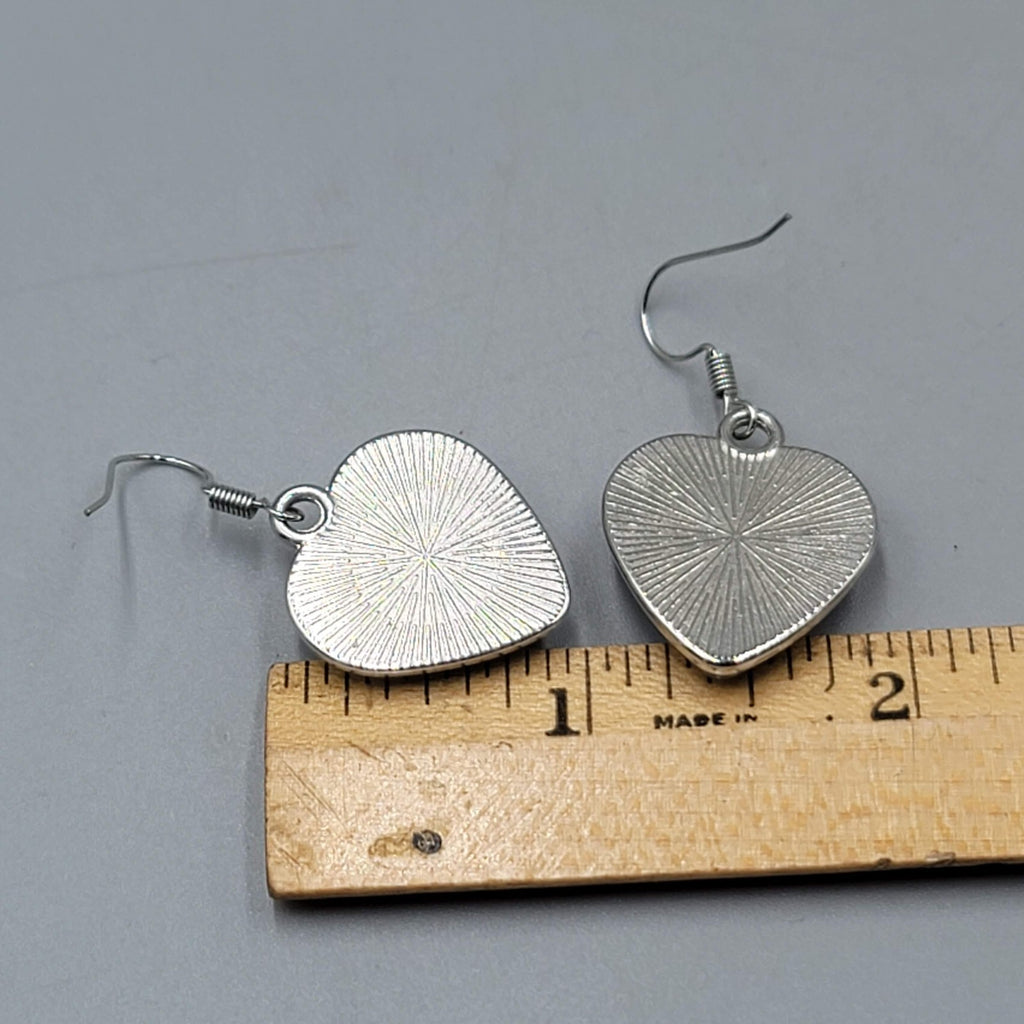 Glass Heart Pierced Earrings Silver tone Dangle Memorial Message 1 in