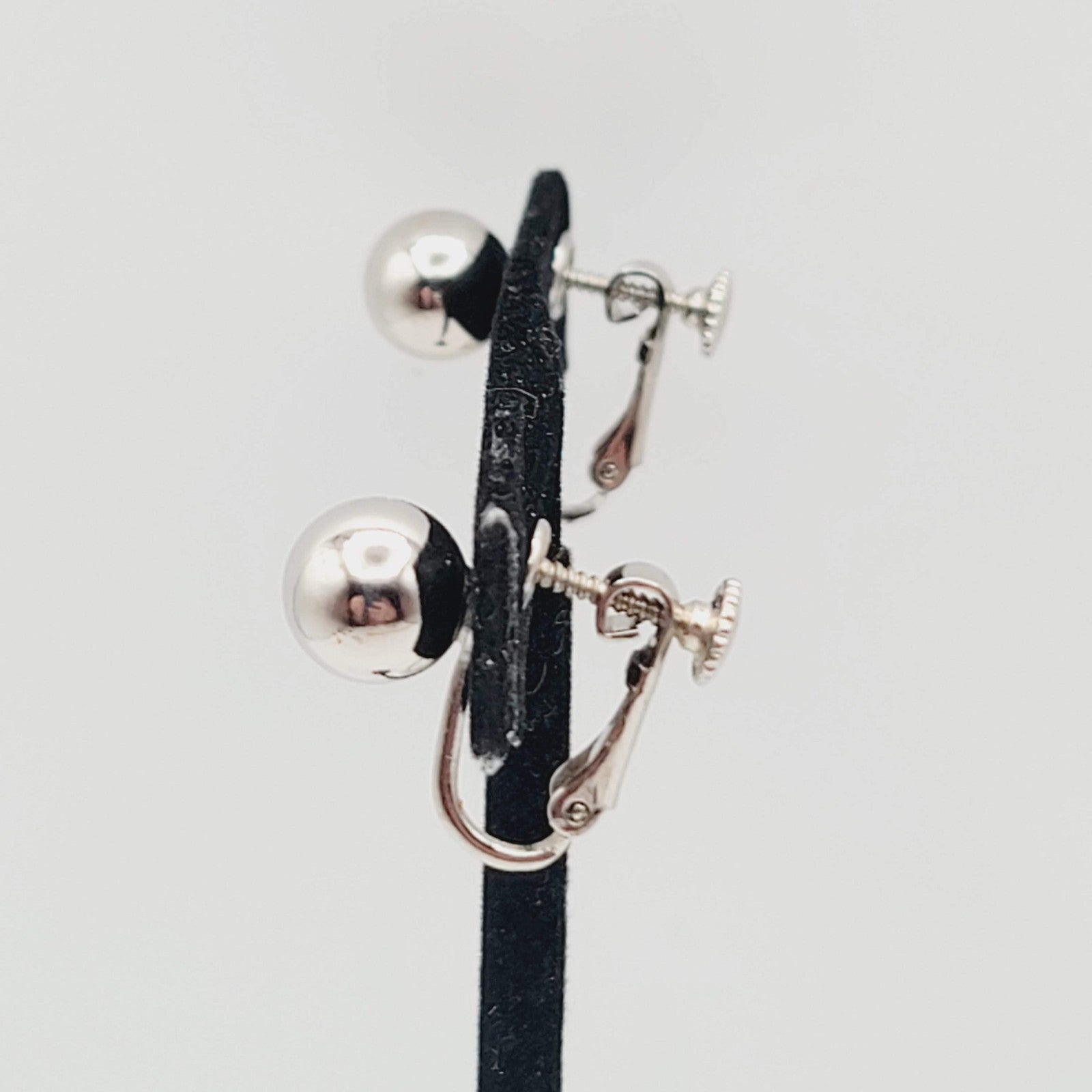 Vintage Ball Stud Clip on Earrings Silver Plated 3/8 in
