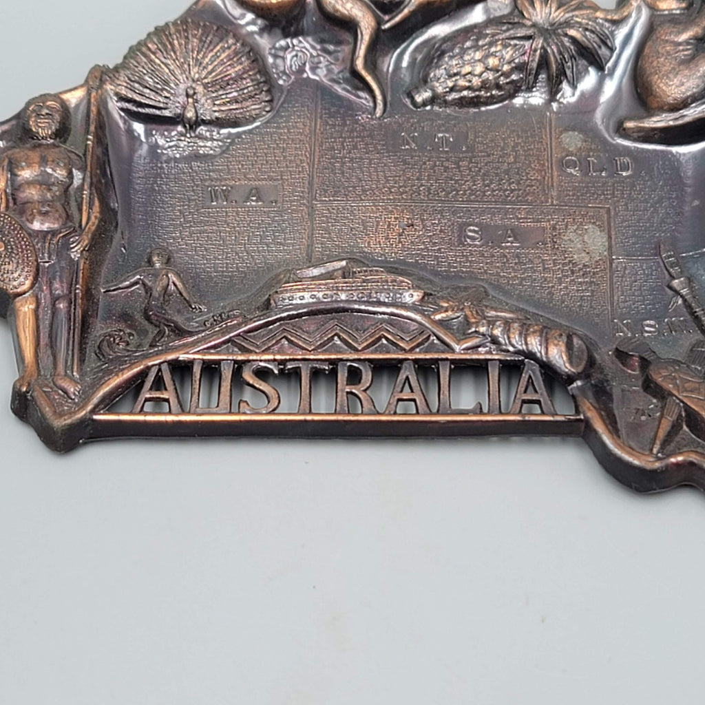 Vintage Metal Ashtray Trinket Dish  Australia Travel Souvenir 6.5"
