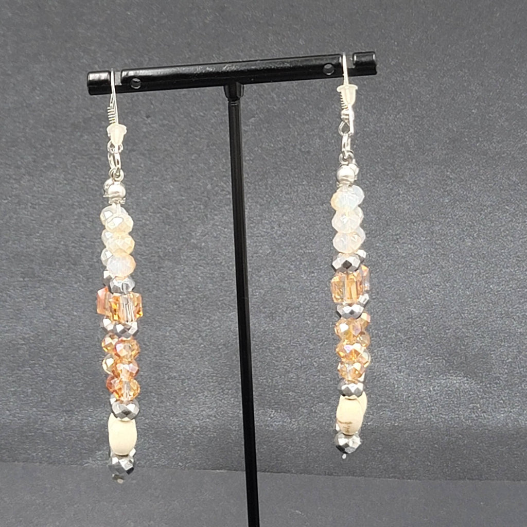 Pierced Earrings Multicolor Faceted Crystal Bead Dangle 3"