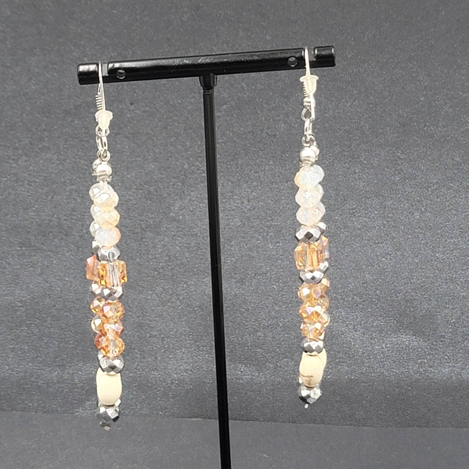 Pierced Earrings Multicolor Faceted Crystal Bead Dangle 3"