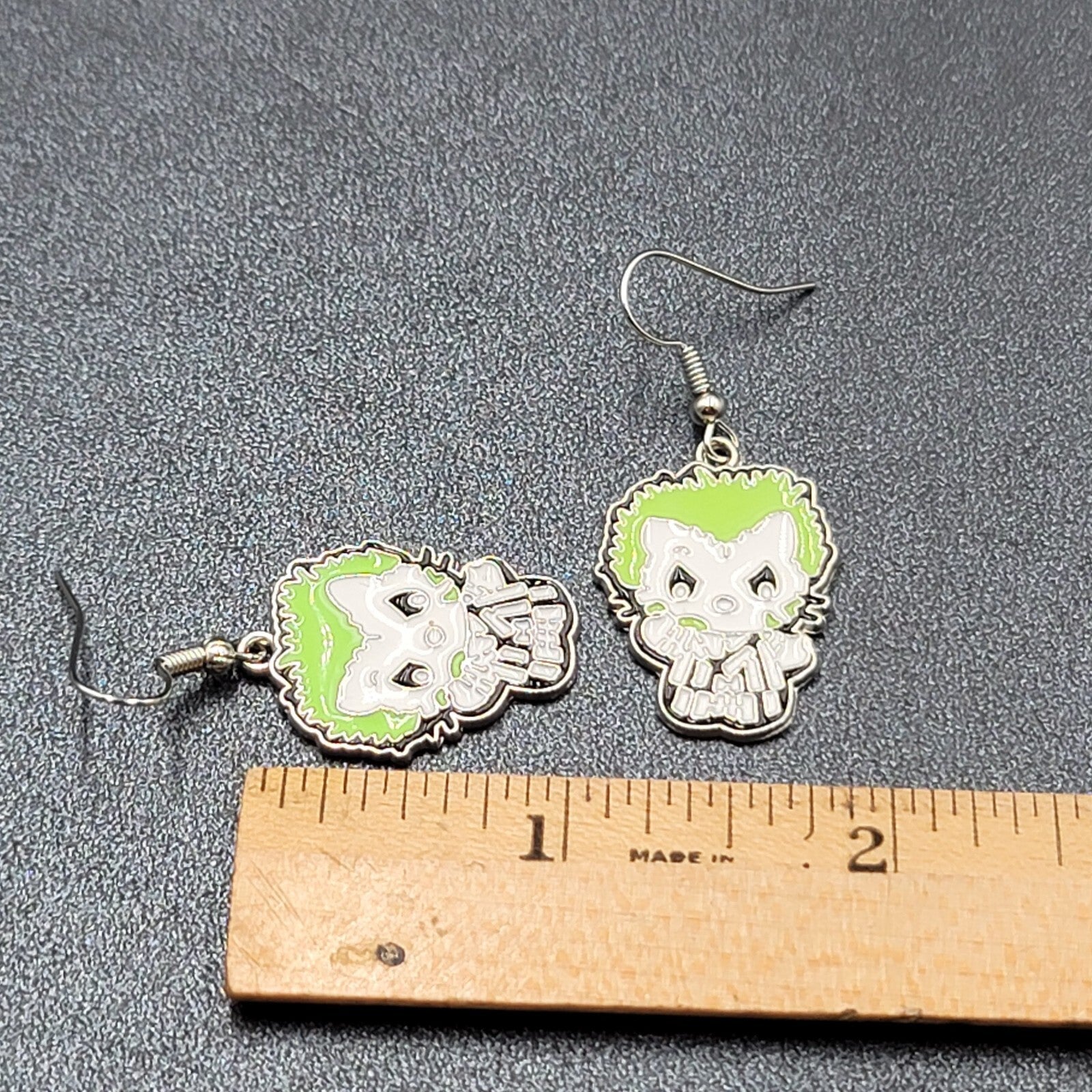 Beetlejuice Pierced Earrings Enamel Silver tone Horror Movie Dangle 1.25" FS
