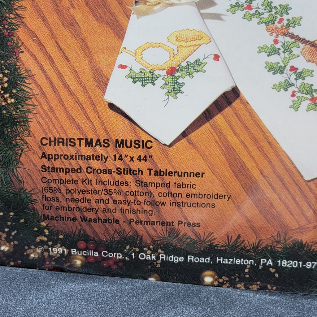 Bucilla Christmas Music Table Runner 82981 Violin Holly Kit Instruments Holiday