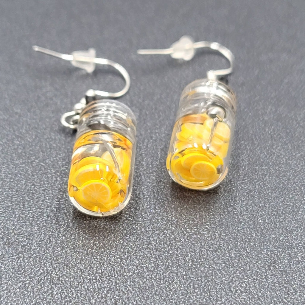 Lemonade Pierced Earrings Silver tone Dangle Stone 1"