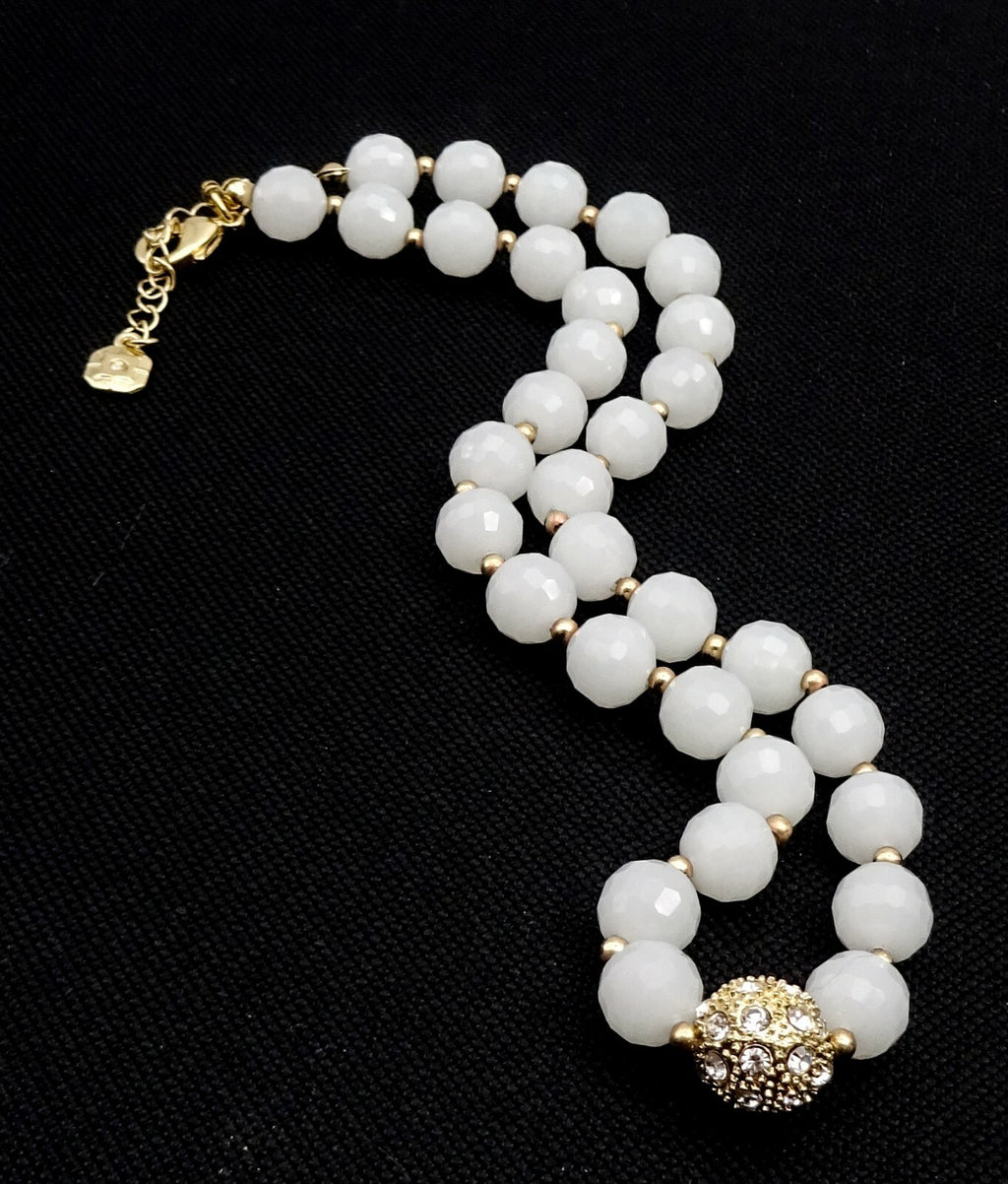 Opaque Faceted Glass Bead Necklace Gold tone 16" - 18"