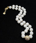 Opaque Faceted Glass Bead Necklace Gold tone 16" - 18"