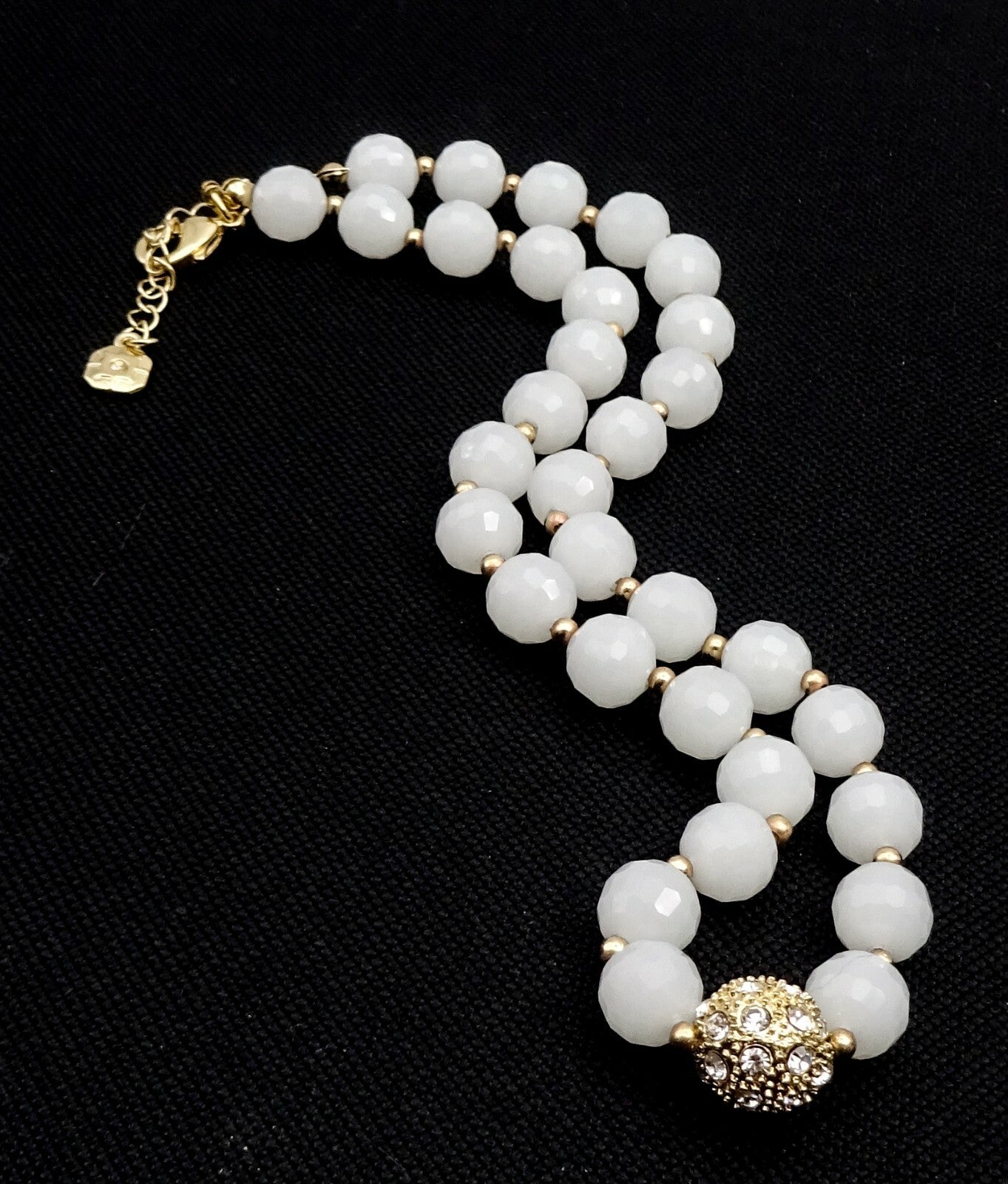 Opaque Faceted Glass Bead Necklace Gold tone 16" - 18"