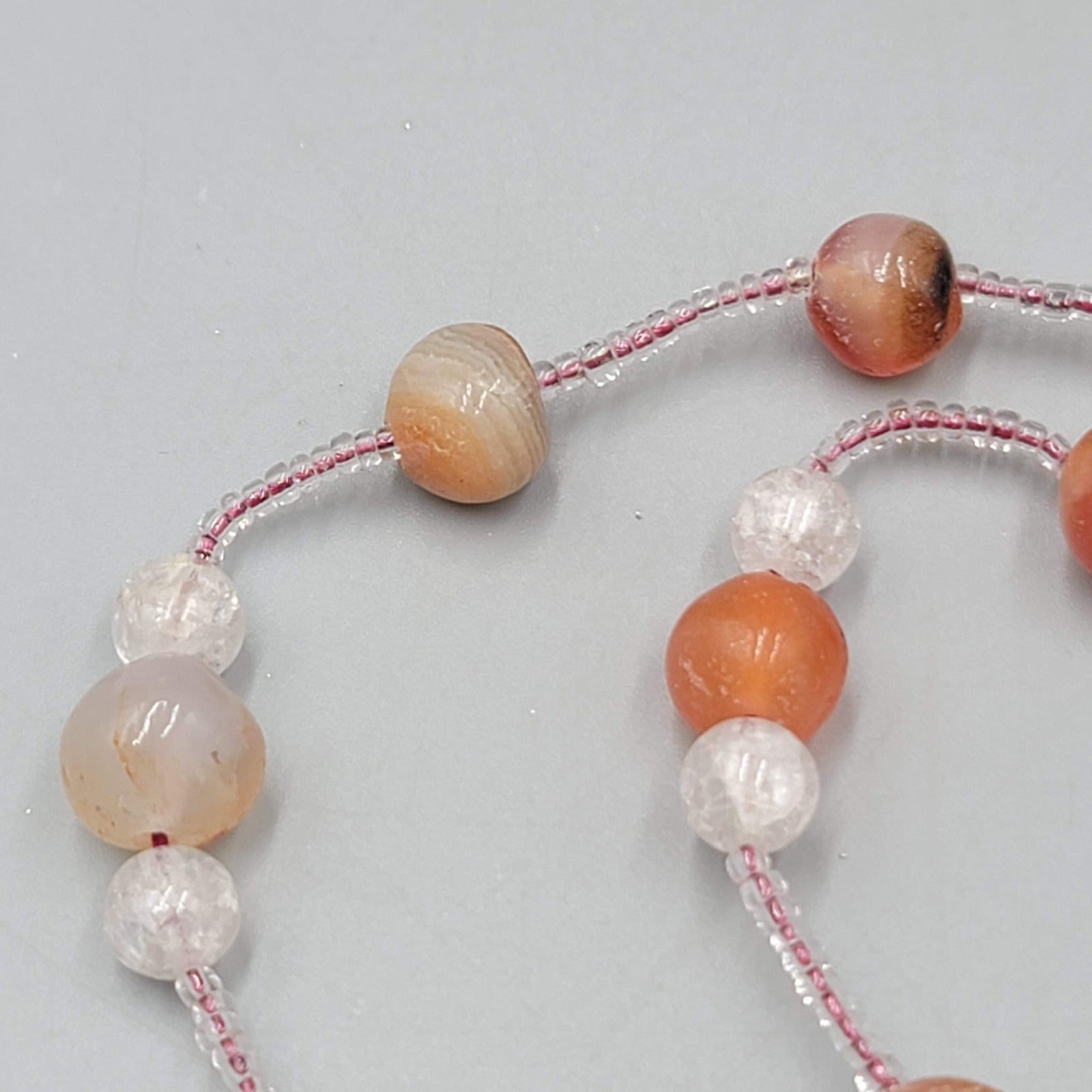 Carnelian Agate Quartz Stone Bead Station Necklace Handmade 20"