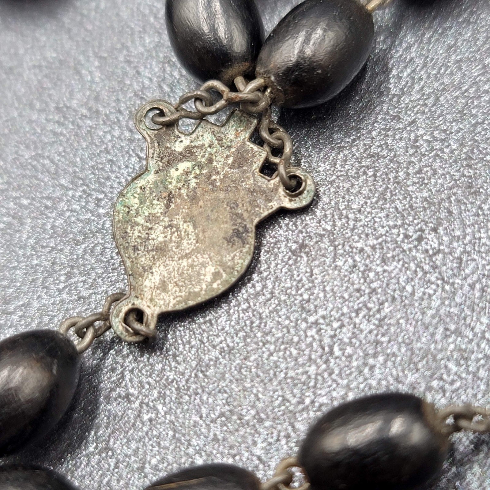 Vintage Black Seed Beaded Rosary Silver tone Well-Loved