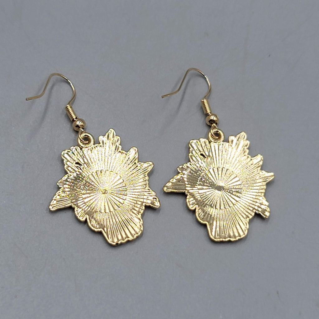 Pierced Earrings Gold tone Enamel Red Rose Moth Dangle 1 1/8"