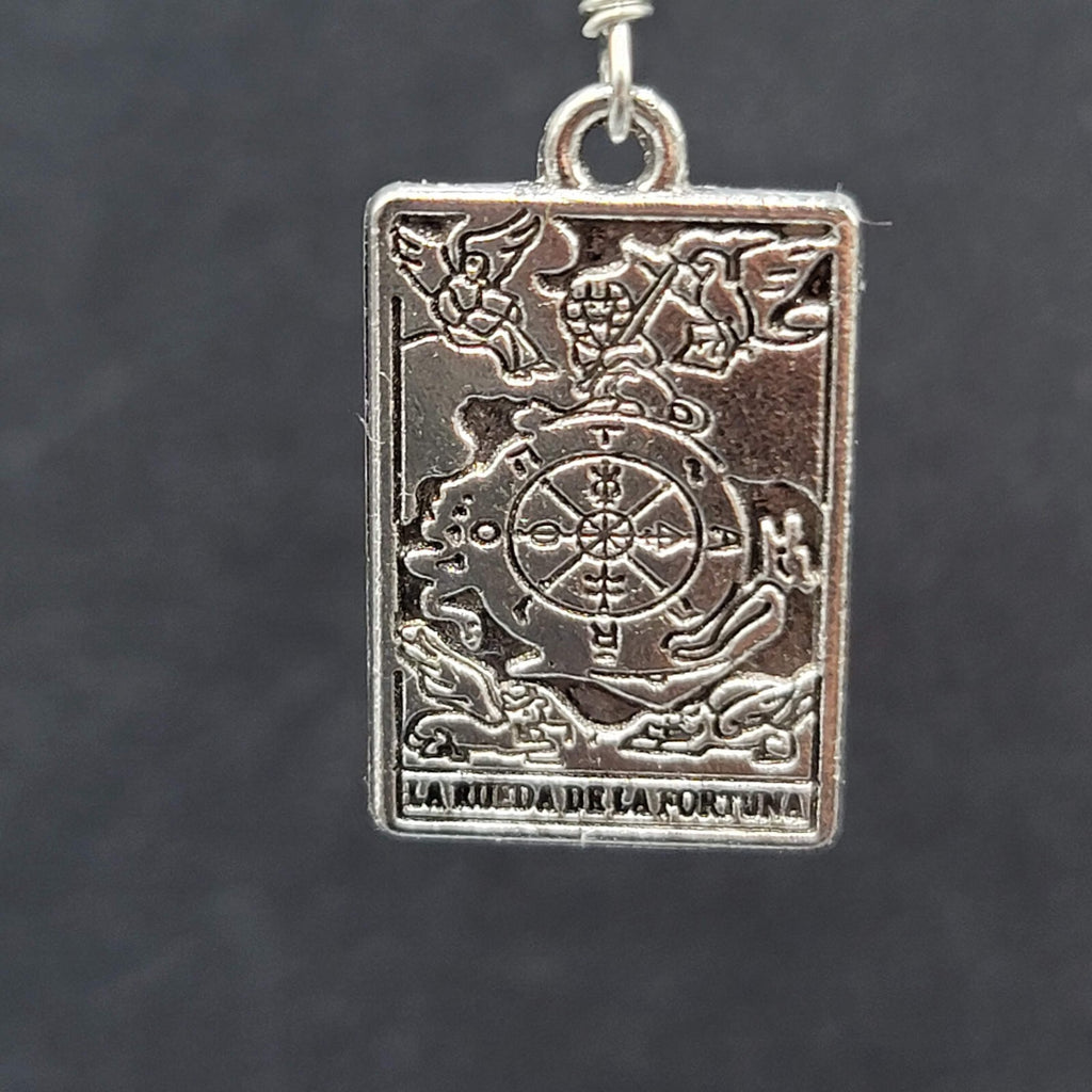 La Rueda de la Fortuna Tarot Card Pierced Earrings Silver tone 1"