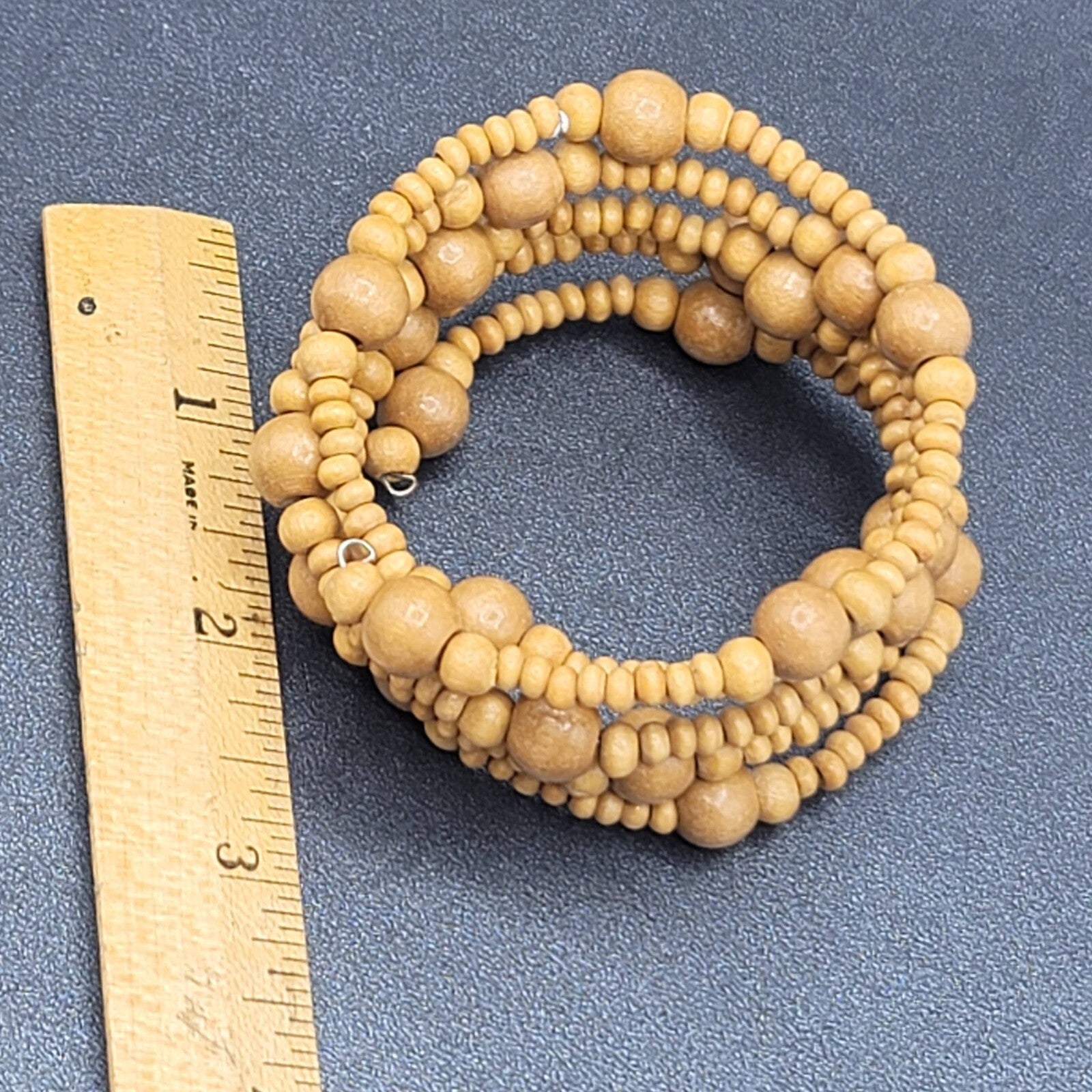 Memory Wire Bracelet Wood Beads Wrap Boho Summer