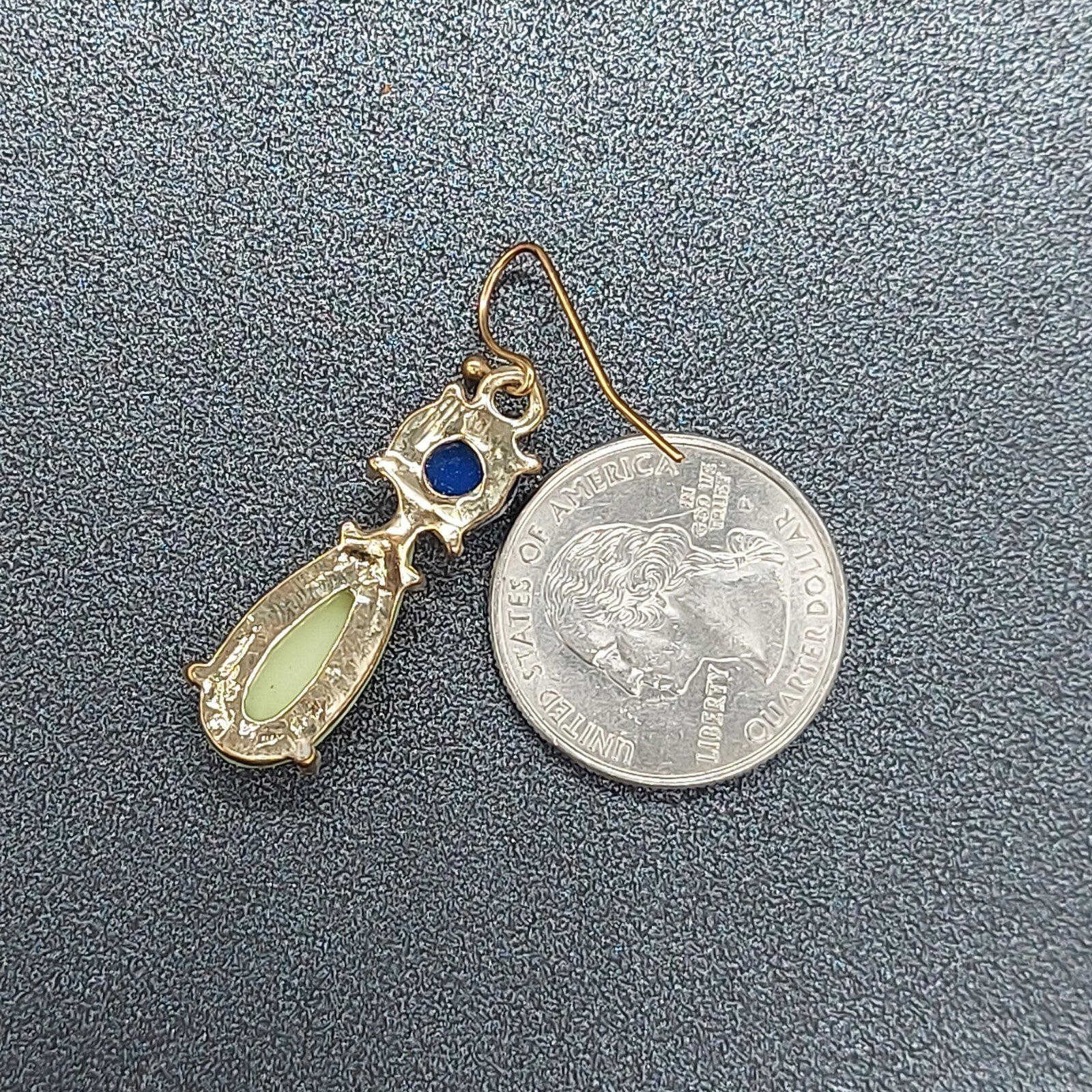 Pierced Earrings Gold tone Blue Green Acrylic Dangle 1 1/4"