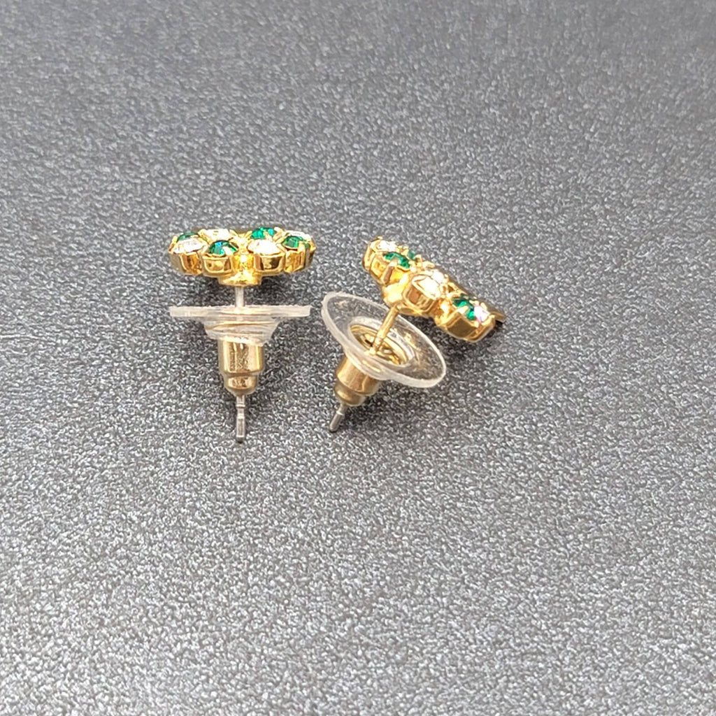 Christmas Pierced Earrings Gold tone Rhinestone Wreath Studs 1/2"