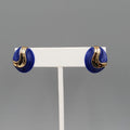 Vintage Blue Oval Pierced Earrings Gold tone Drop 3/4"