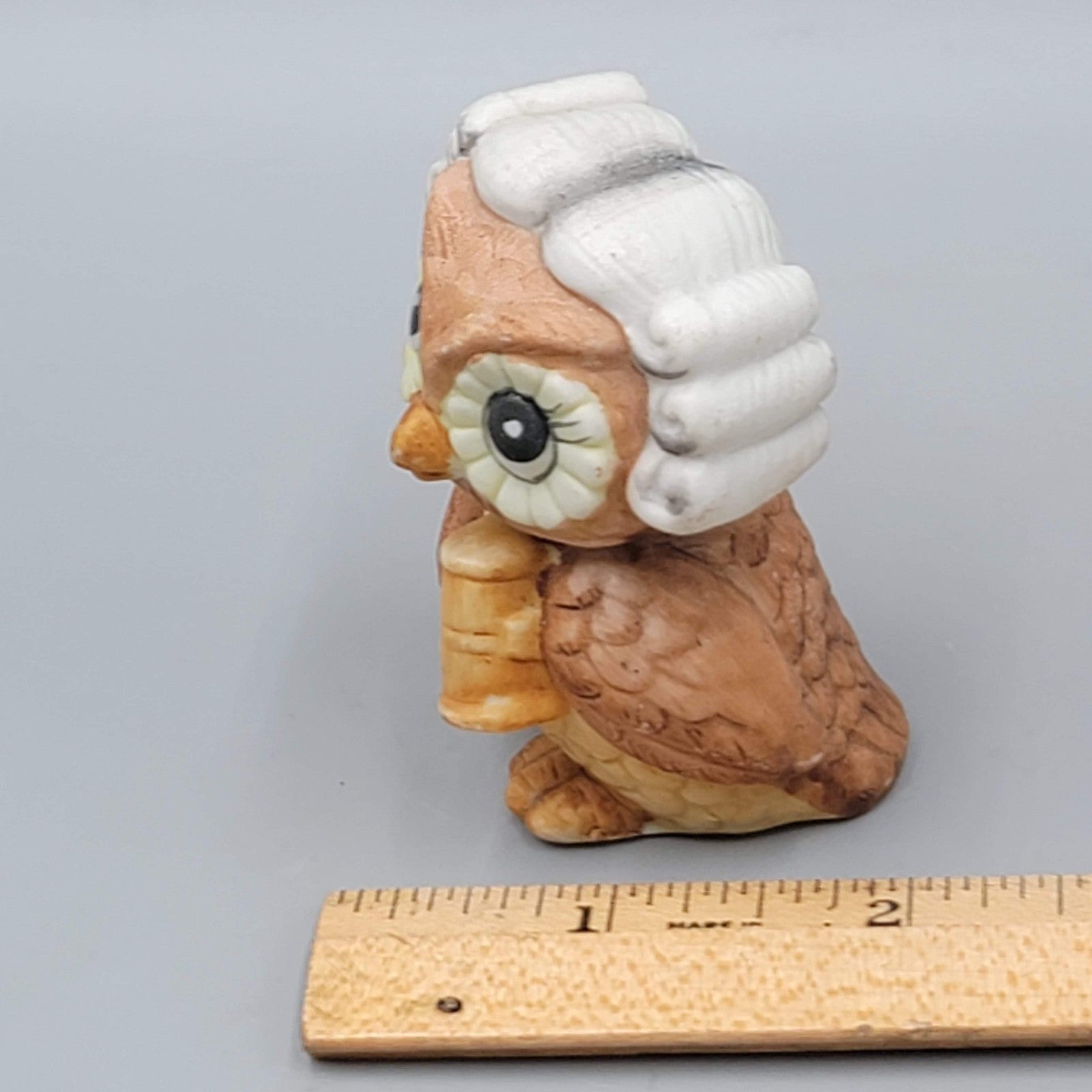 Vintage Owl Miniature Ceramic Figurine Judge Gavel Hand Painted Korea 2.5 in