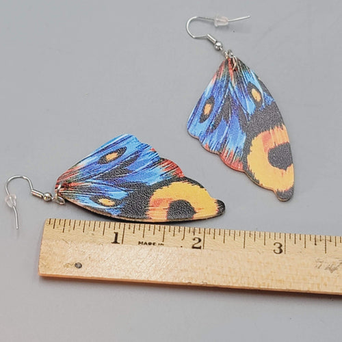 Butterfly Wing Pierced Earrings Blue Orange Statement Dangle 2.25"