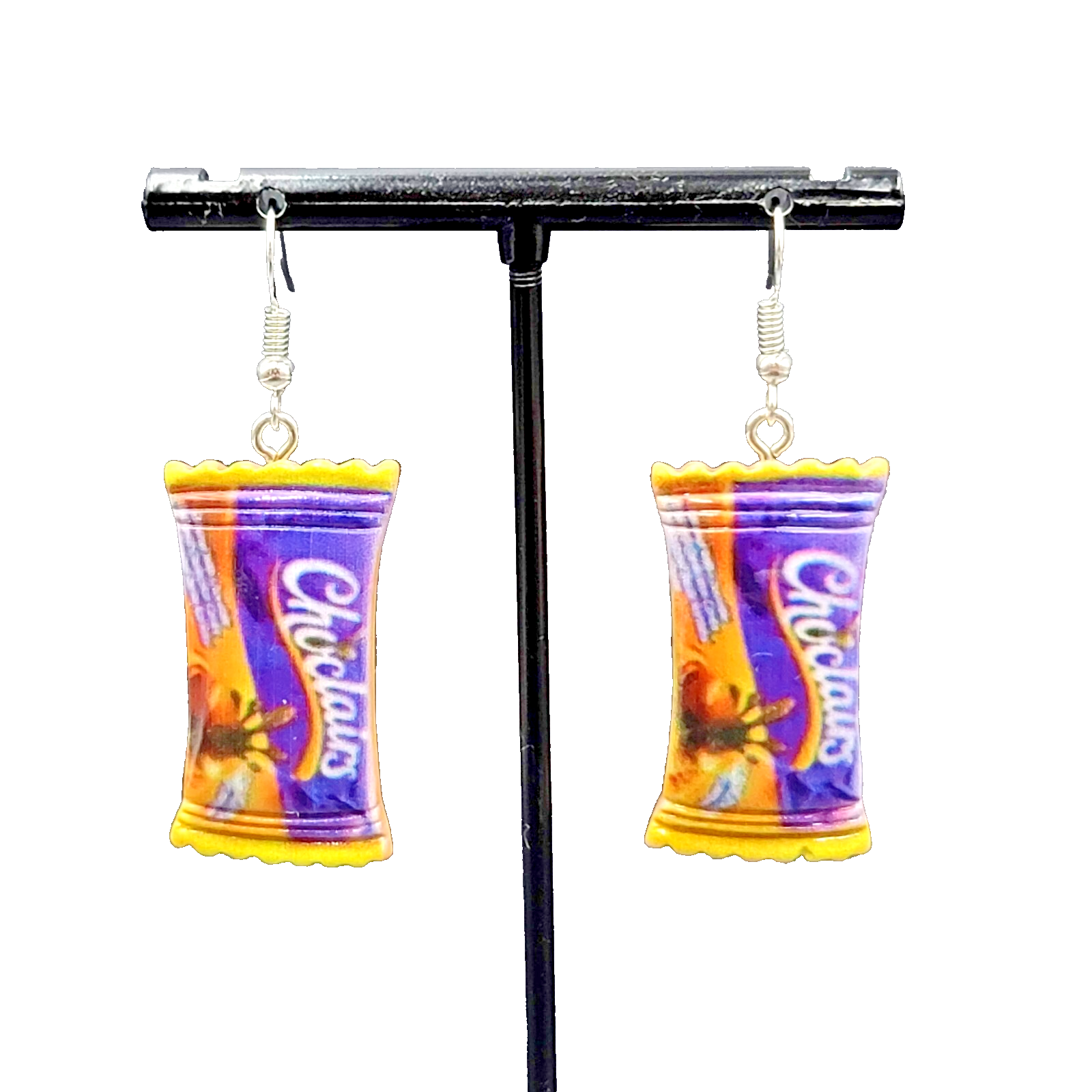 New CADBURY CHOCLAIRS Candy Pierced Earrings Acrylic Dangle 1.25"