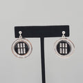 Black Enamel Pierced Earrings Silver tone Dangle Round 1.25"