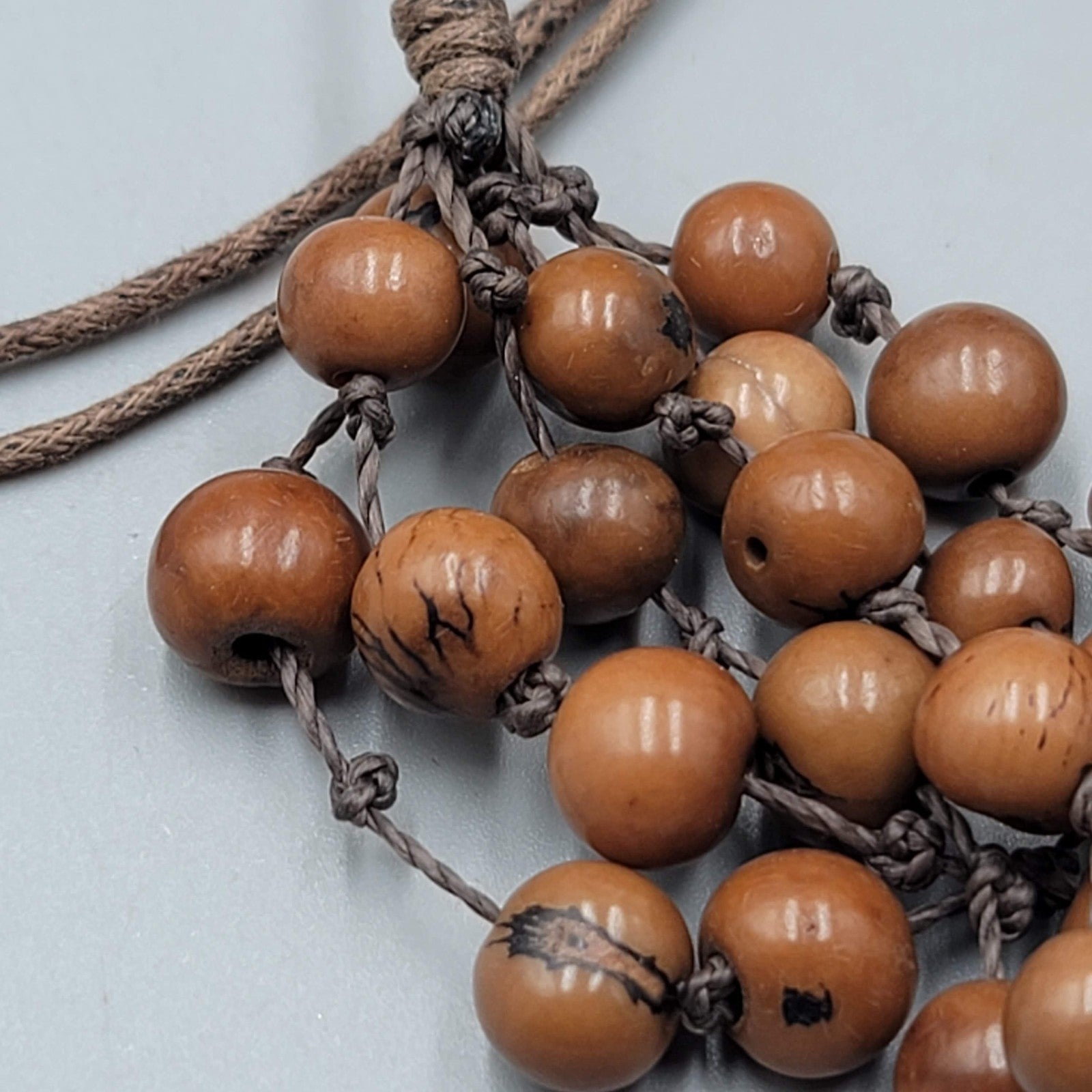 Artisan Natural Seed Necklace Hand Strung Layered Brown Adjustable Cord 24"