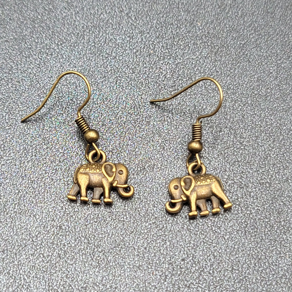 New Elephant Pierced Earrings Embossed Bronze tone Dangle 1/2"